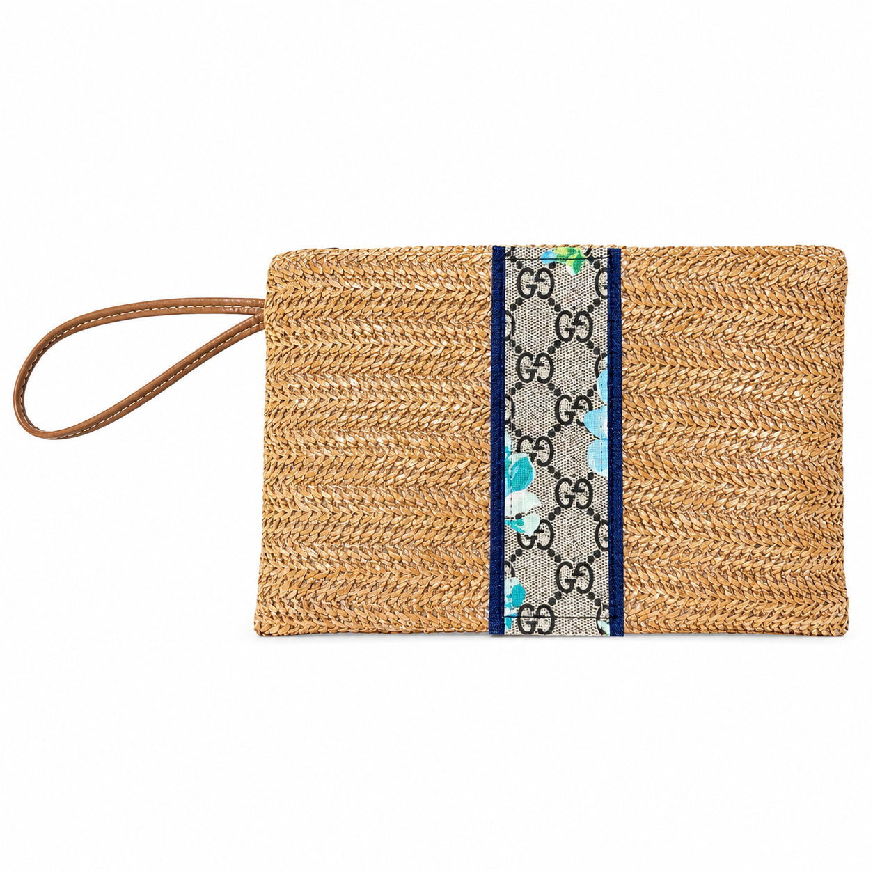 Miss Palm Beach Raffia Zip Wristlet in Blue Floral Gigi
