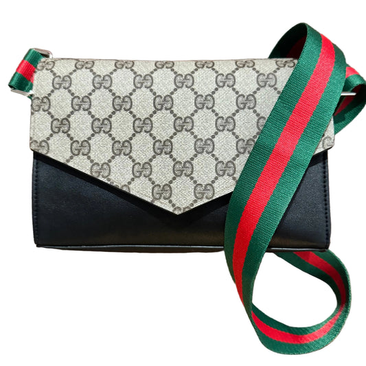 Preorder Miss Bella - Black Envelope Crossbody Italian Stripe Repurposed Bag