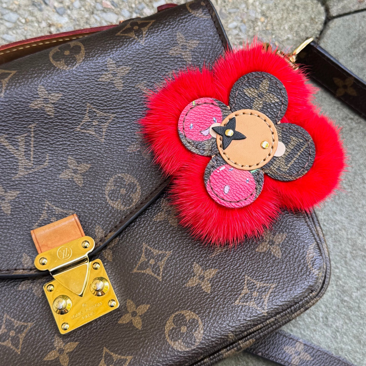 Vivi Fur Bag Charm In Limited Edition Cherry Monogram