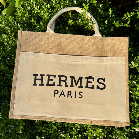H Large Jute Tote Bag