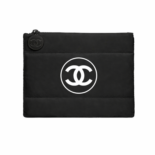 Miss Noir - Koko Large Black Nylon Puffy Quilted Zip Pouch