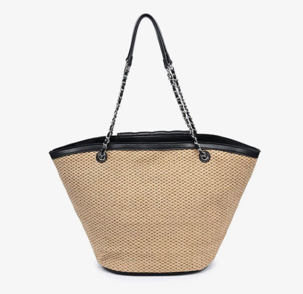 Miss Hamptons Woven Tote Bag With Chain