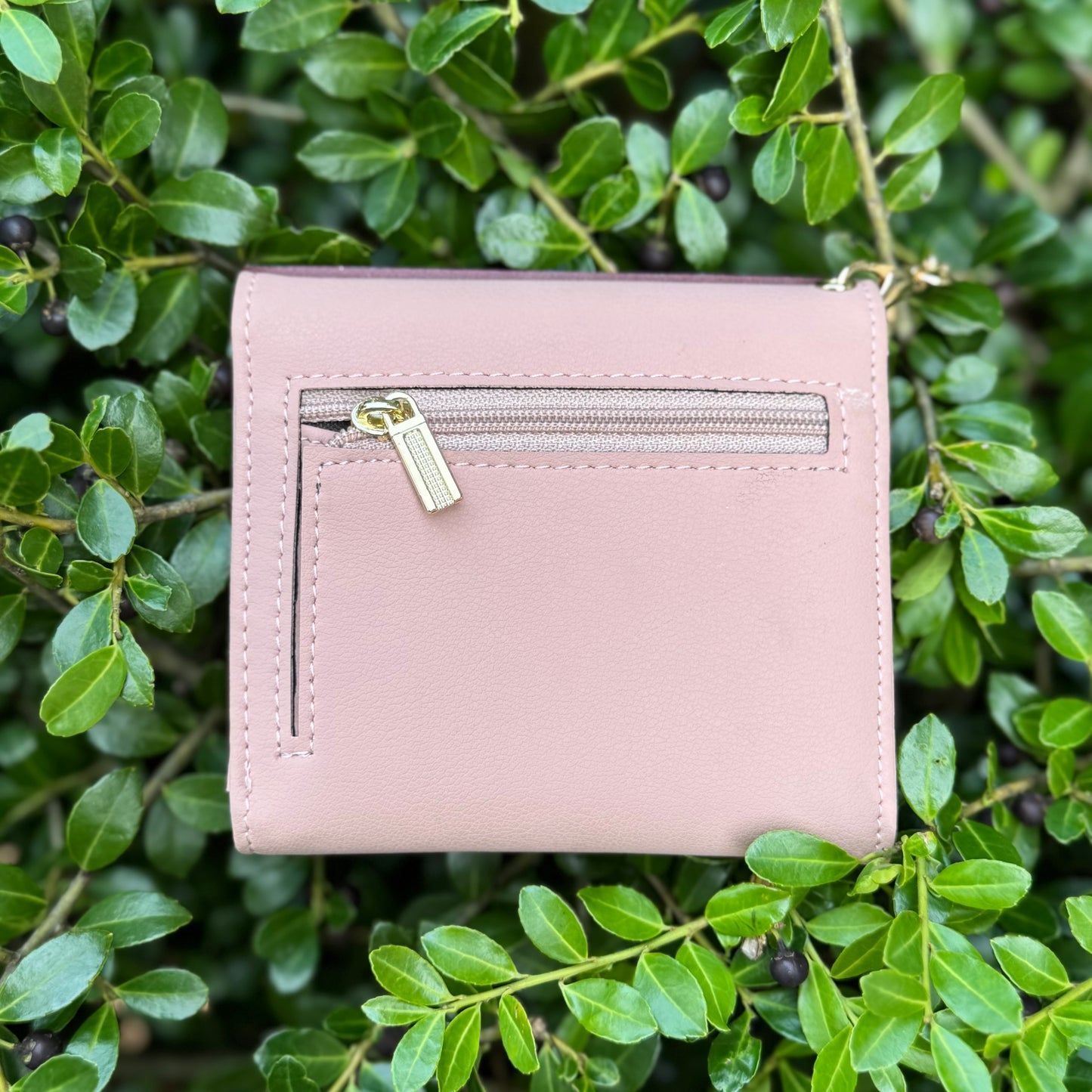 Pale Pink Compact Wallet With Floral Gigi