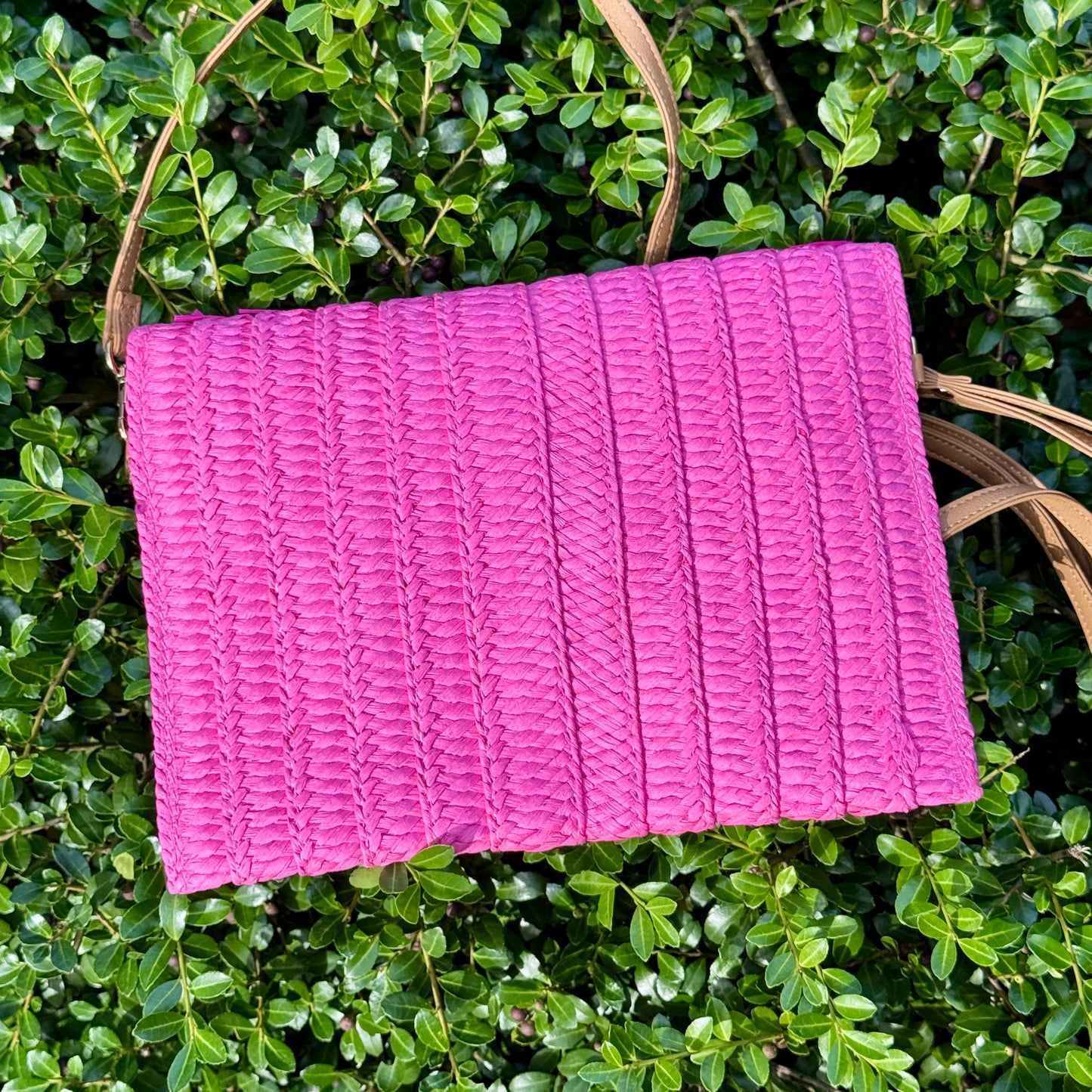 Hot Pink Gigi Floral Raffia Clutch Crossbody Bag