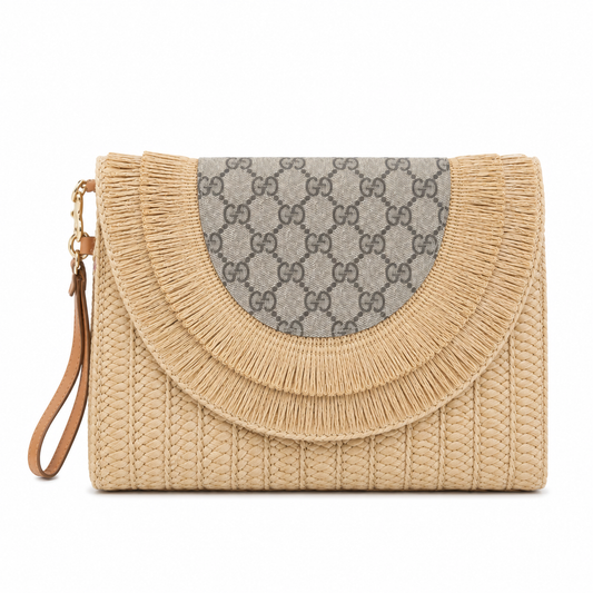 Preorder Miss Paradise Large Raffia Clutch Crossbody in Brown GiGi