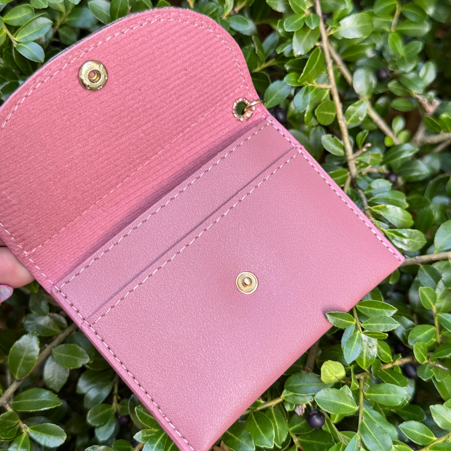Pink Compact Cardholder With Brown Gigi